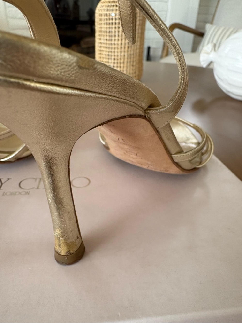 Jimmy Choo Metallic Gold Strappy Slingback Heels - Picture 5 of 5
